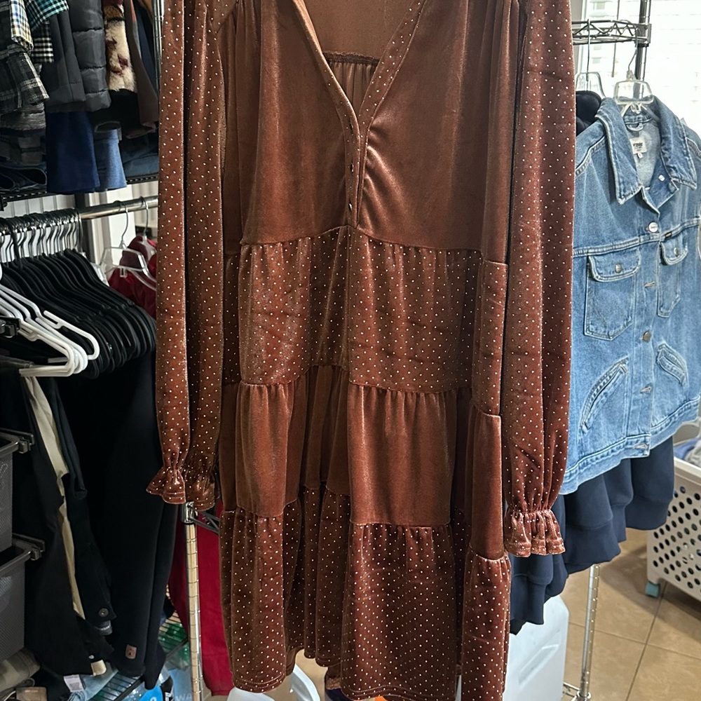 Umgee Rust Brown Velvet Tiered Midi Dress